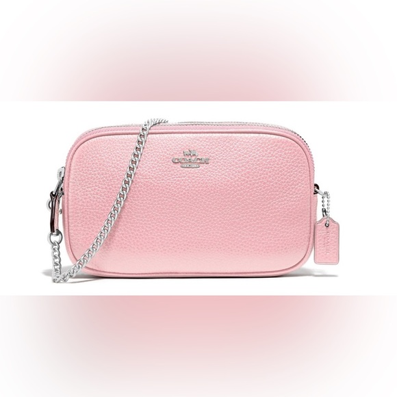 Coach Pebble Leather Crossbody Pouch Petal Pink with double zipper - Picture 1 of 6